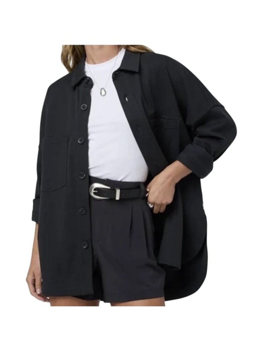 Vuori Mackenzie Shirt Jacket Womens XS/S Washed Black Long Sleeve Shacket Pocket